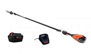 Tronçonneuse sur perche ECHO DPPT 2600 LW avec deux batteries LPB50-250 et un chargeur LCJQ-5602C.