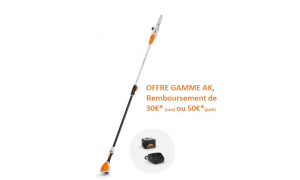 Tronçonneuse sur perche STIHL HTA 50 est livré avec 1 batterie AK 20 + 1 chargeur AL 101