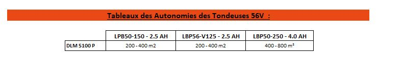 Tableau Autonomie Batterie Echo Tondeuse